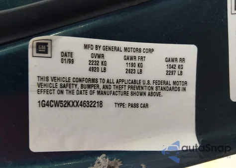 1999 Buick Park Avenue z USA, uszkodzony, nr VIN 1G4CW52KXX4632218